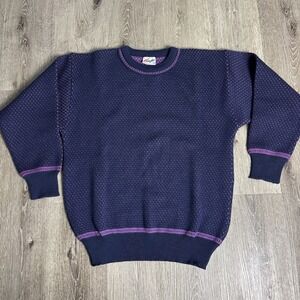 Chawo Dale of Norway Pure Wool Sweater Mens XL Navy Purple Textured Vintage